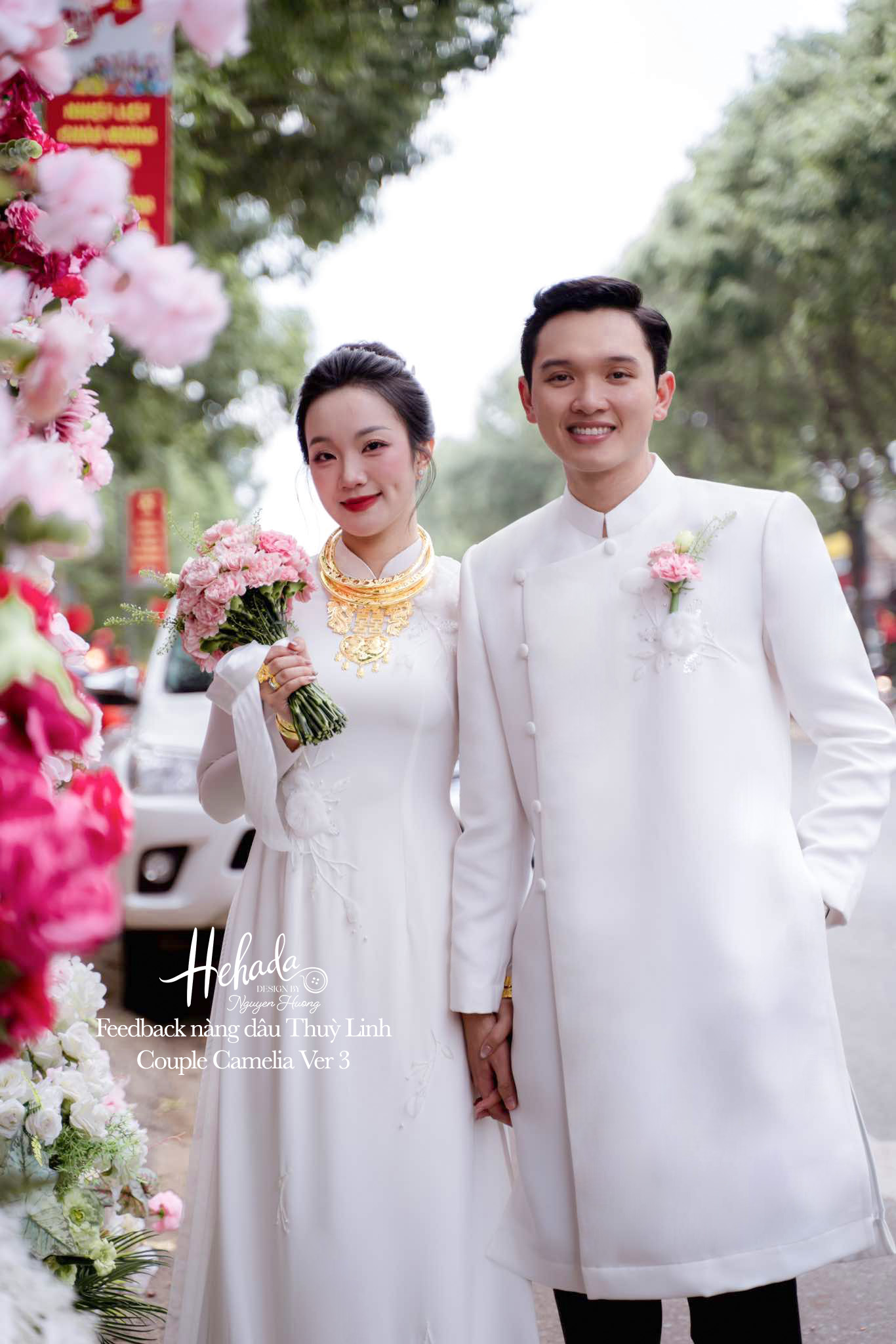 Feedback cặp áo dài cô dâu chú rể màu trắng