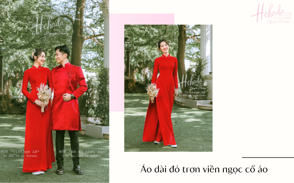 áo dài đám hỏi màu đỏ trơn