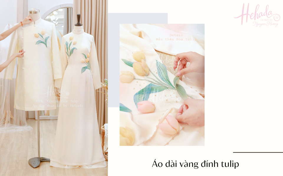 áo dài đám hỏi màu vàng