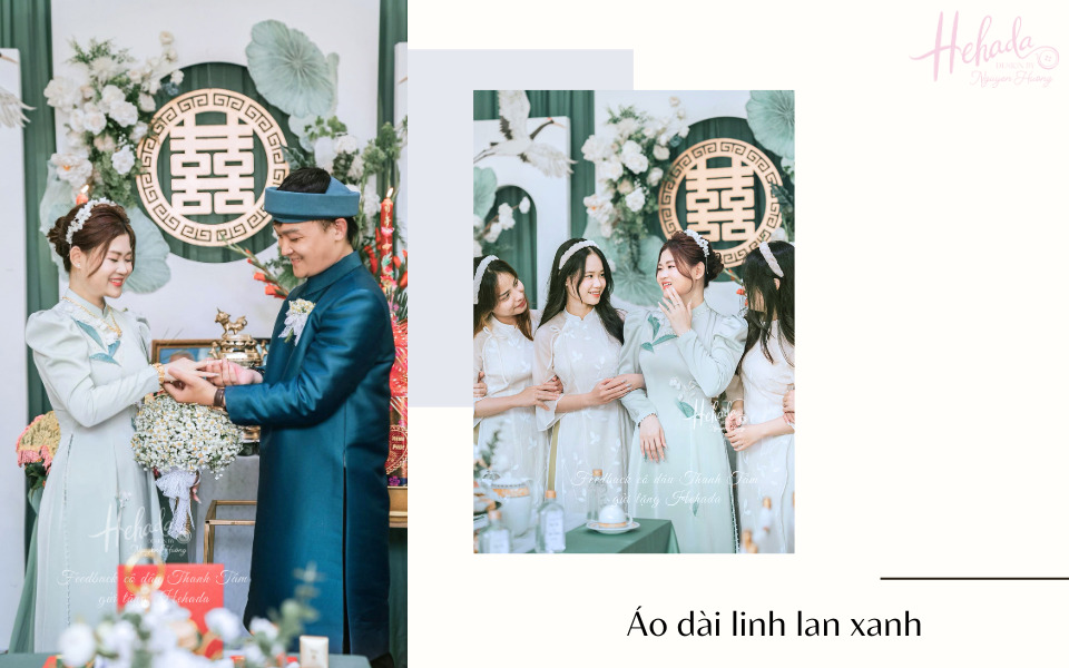 áo dài ăn hỏi màu xanh