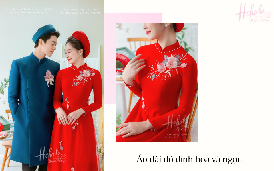 áo dài đám hỏi đính hoa