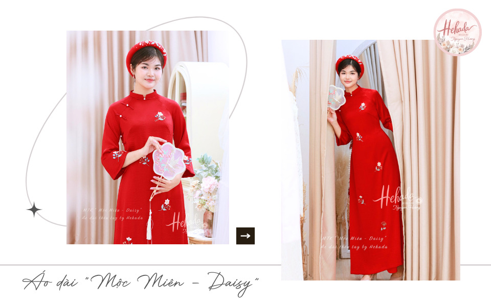 áo dài cưới màu đỏ đơn giản cổ tàu