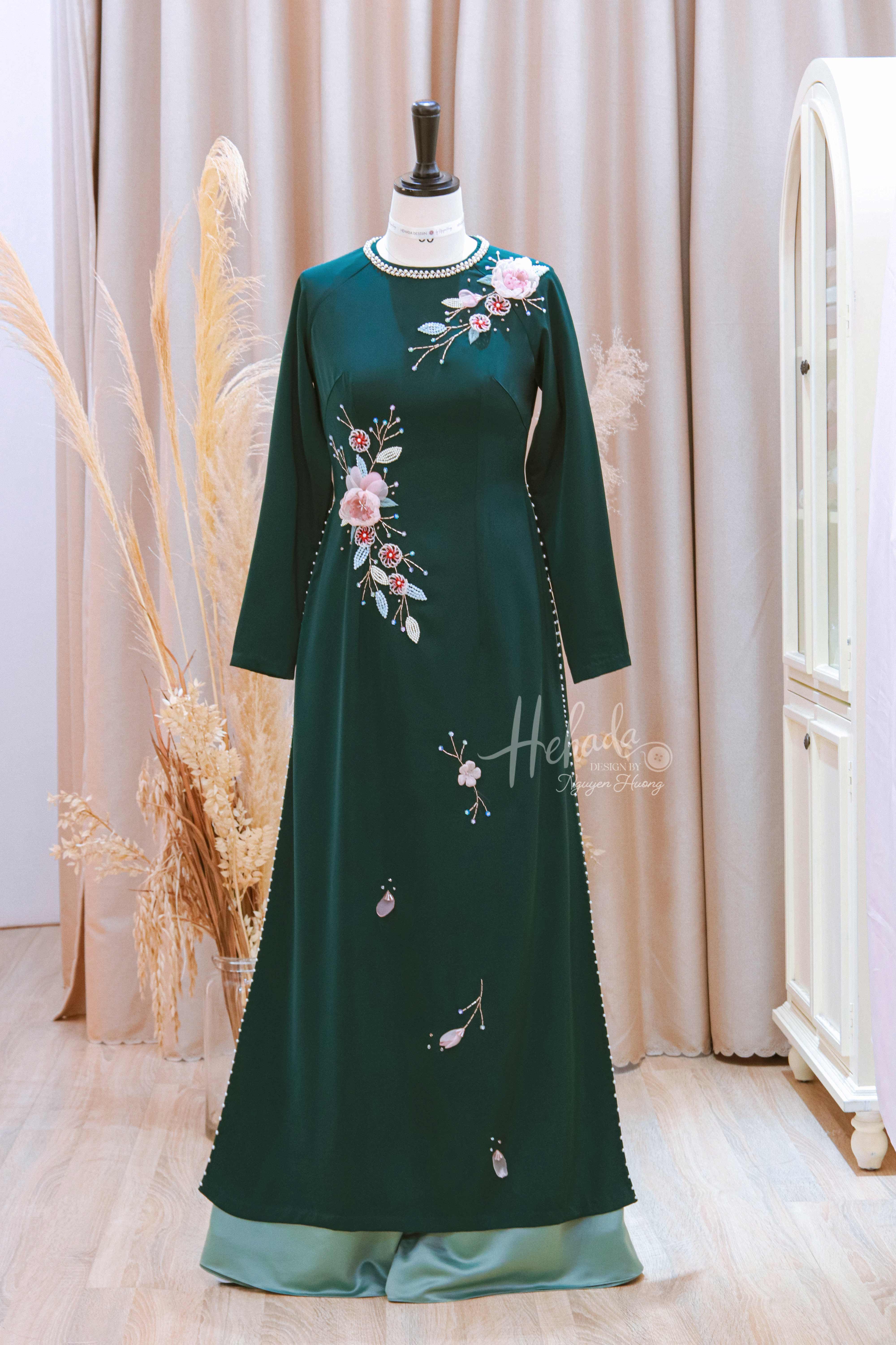 áo dài bà sui Sương Mai Xanh
