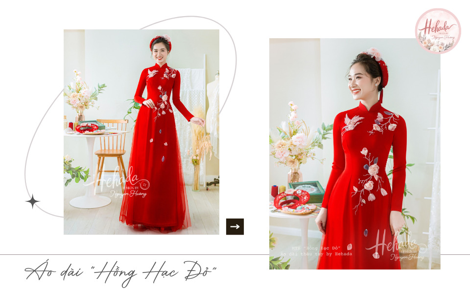 Mẫu áo dài thêu hồng hạc