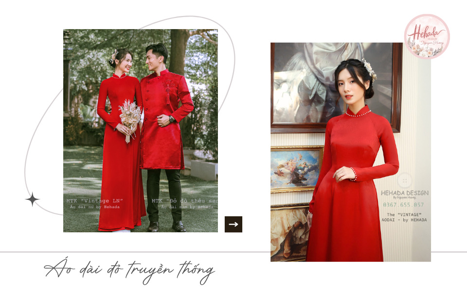 Mẫu áo dài cưới màu đỏ trơn truyền thống