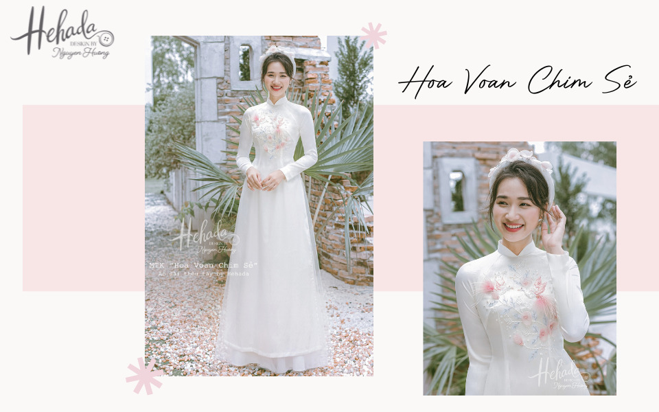 mẫu áo dài cô dâu đẹp trắng phối voan