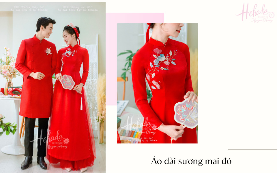áo dài ăn hỏi màu đỏ