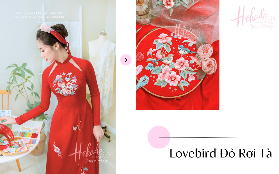 Áo dài thêu tay lovebird