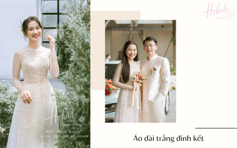 áo dài đám hỏi đơn giản phối ren