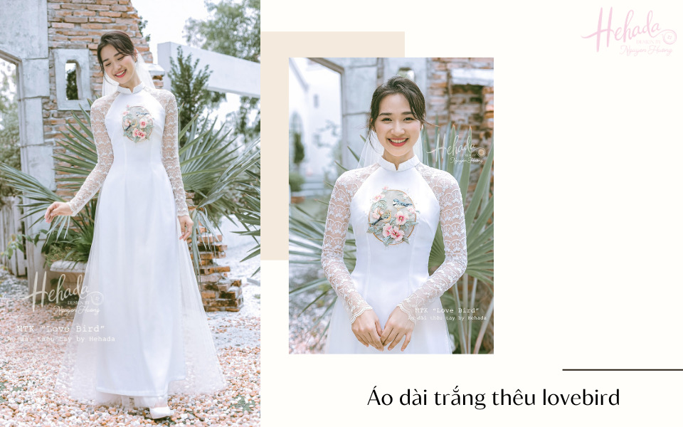 áo dài ăn hỏi màu trắng thêu tay