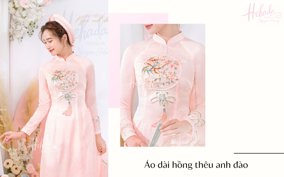 áo dài ăn hỏi màu hồng