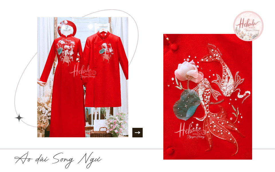 mẫu áo dài cưới màu đỏ thêu tay