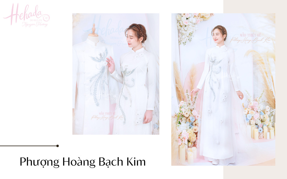 áo dài cưới màu trắng phượng bạch kim