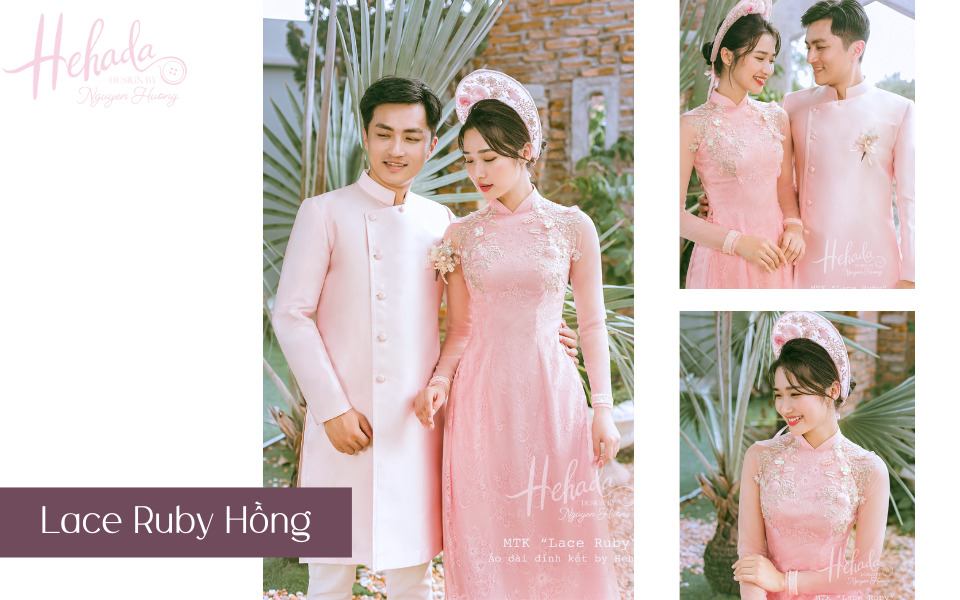 áo dài cô dâu màu hồng phấn