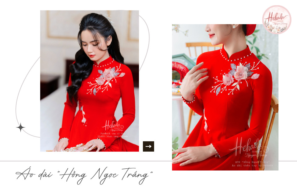 Áo dài đỏ thêu hoa