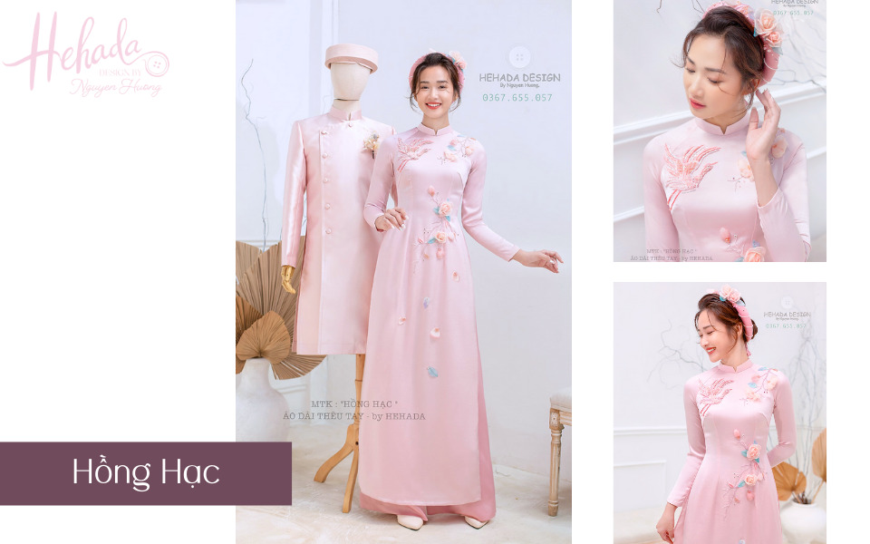 áo dài cưới hồng pastel