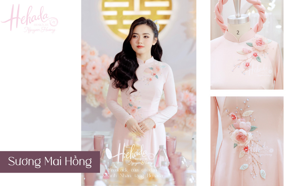 áo dài cưới hồng phấn