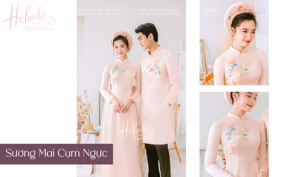 áo dài cưới màu hồng đào