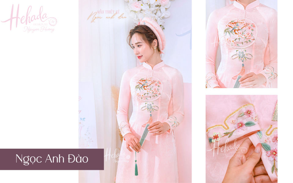 áo dài cưới màu hồng pastel