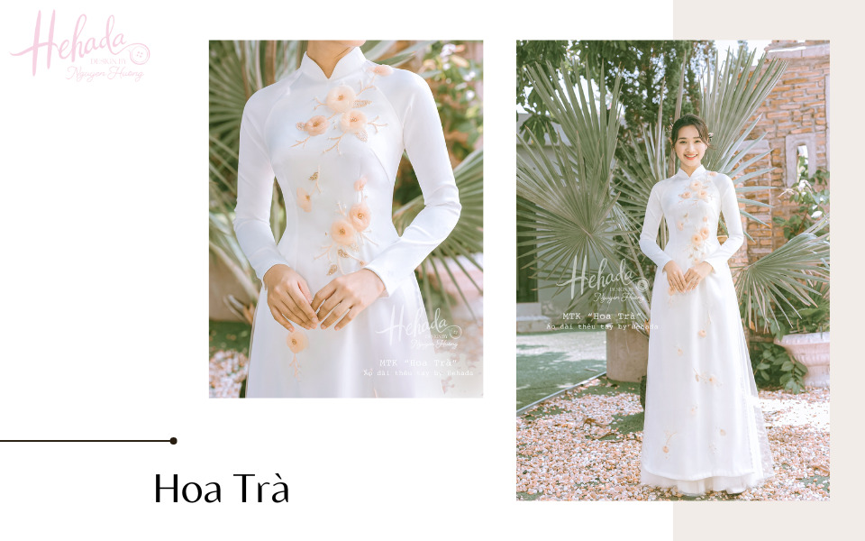 áo dài cưới màu trắng đính hoa