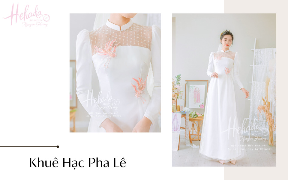 áo dài cưới màu trắng phối ren