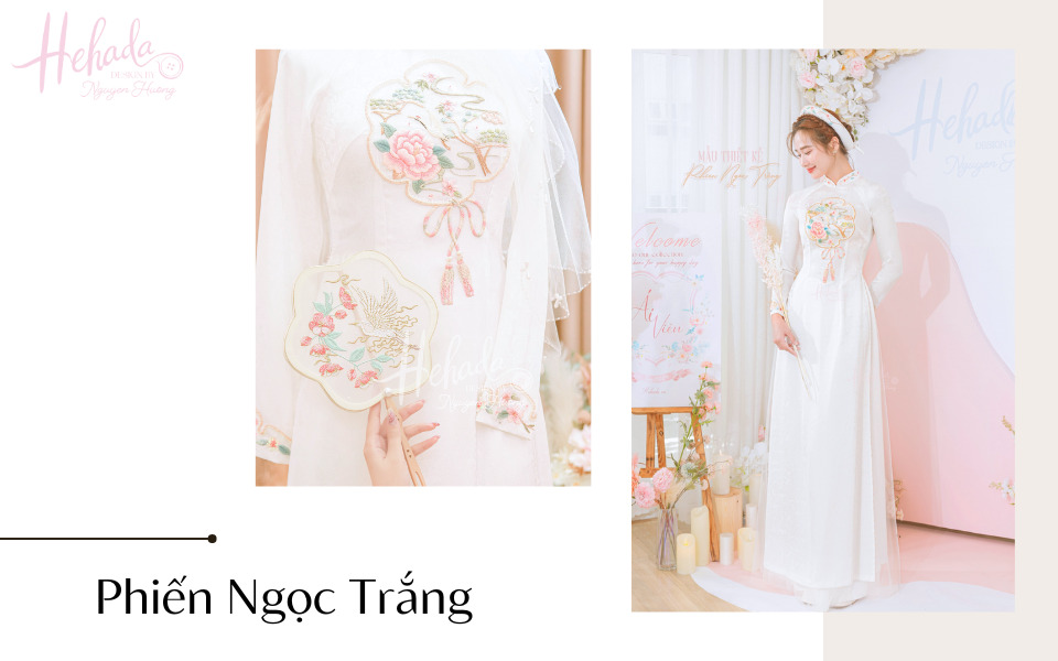 áo dài cưới thêu tay m,àu trắng
