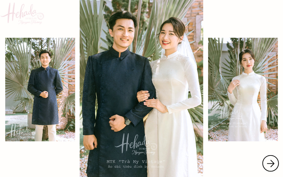 Áo dài cô dâu chú rể trơn vintage