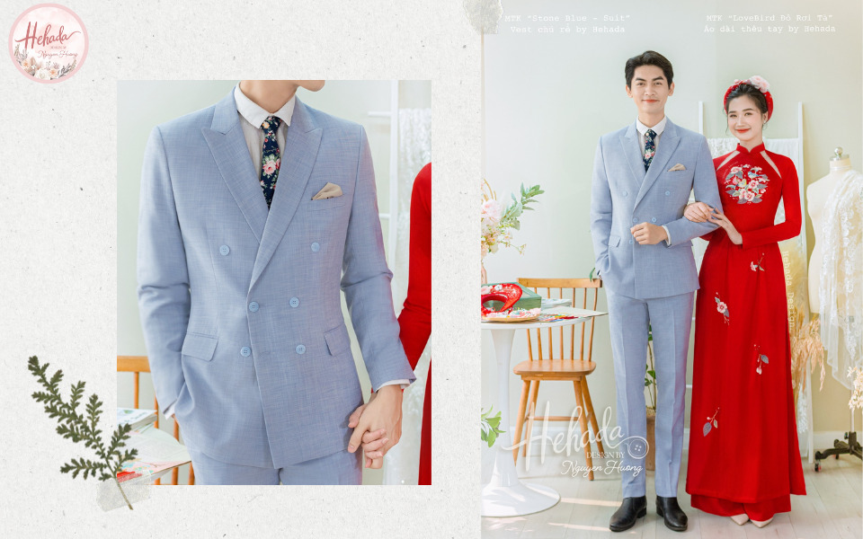 Áo vest chú rể màu xanh đá nhạt