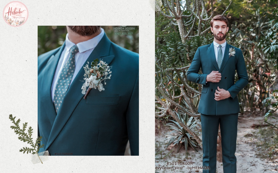 Mẫu áo vest chú rể màu xanh lam tối
