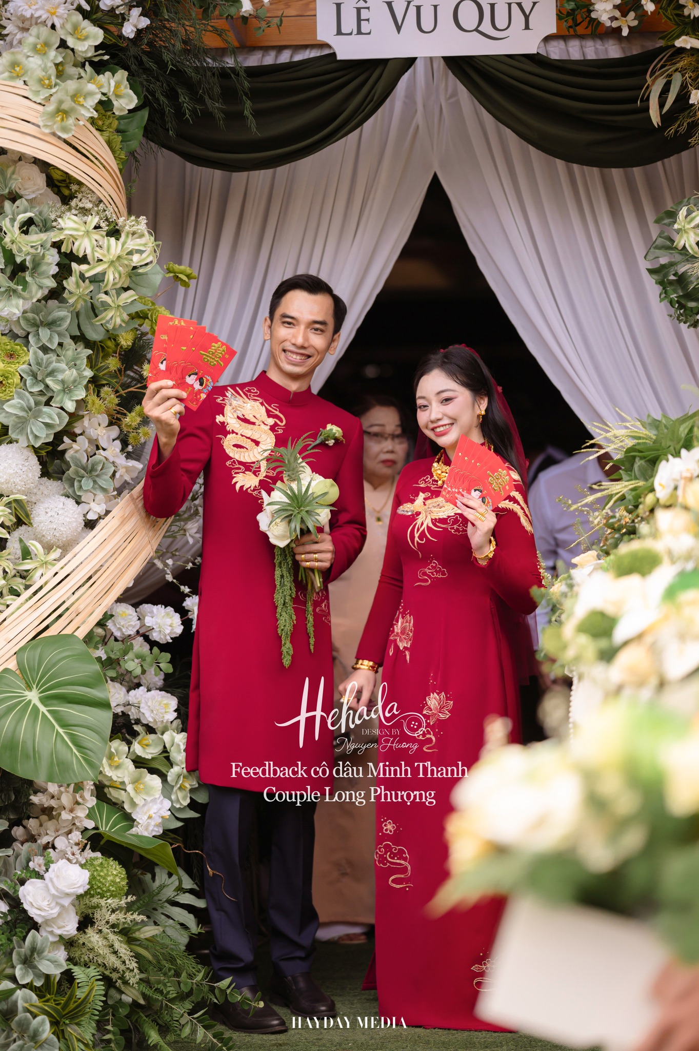 áo dài cưới cặp đôi màu đỏ