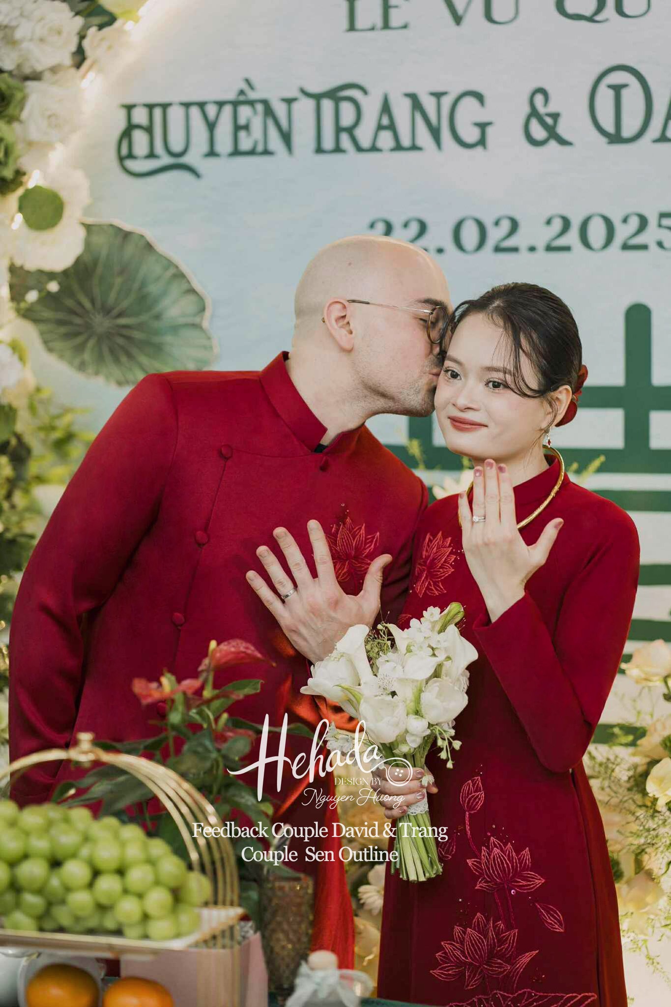 áo dài cưới cặp đôi màu đỏ