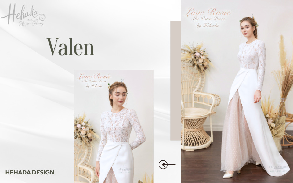 Váy cưới đi bàn xẻ tùng phối voan