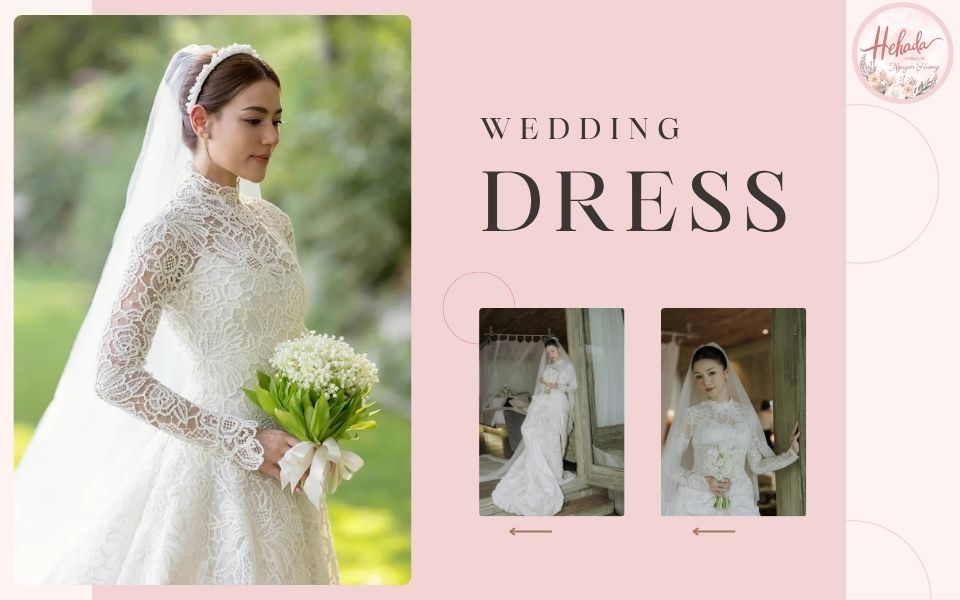 váy cưới tay dài cổ cao