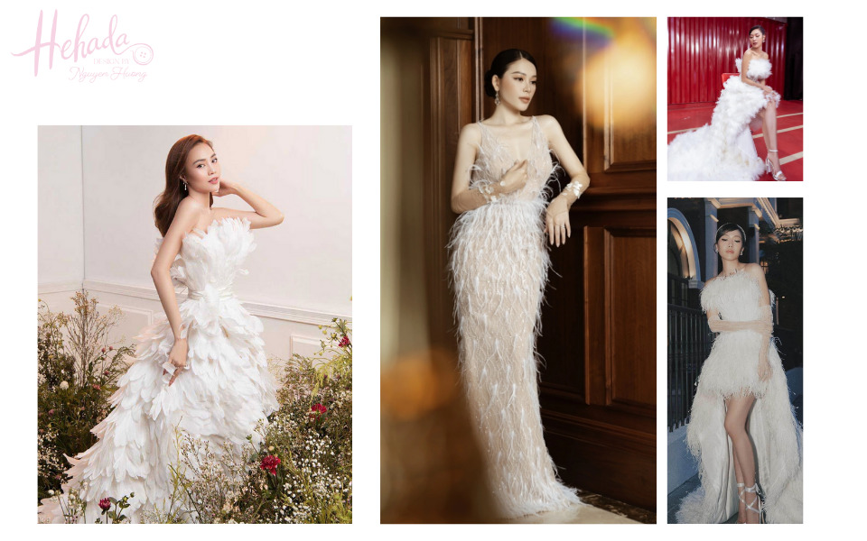 váy luxury đính lông vũ 