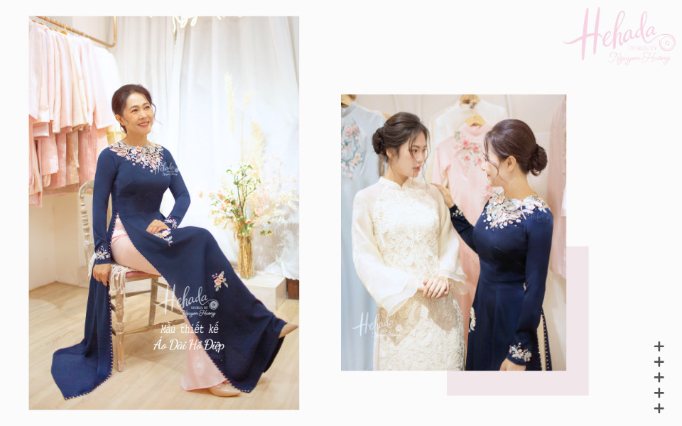 áo dài bà sui sang trọng màu xanh