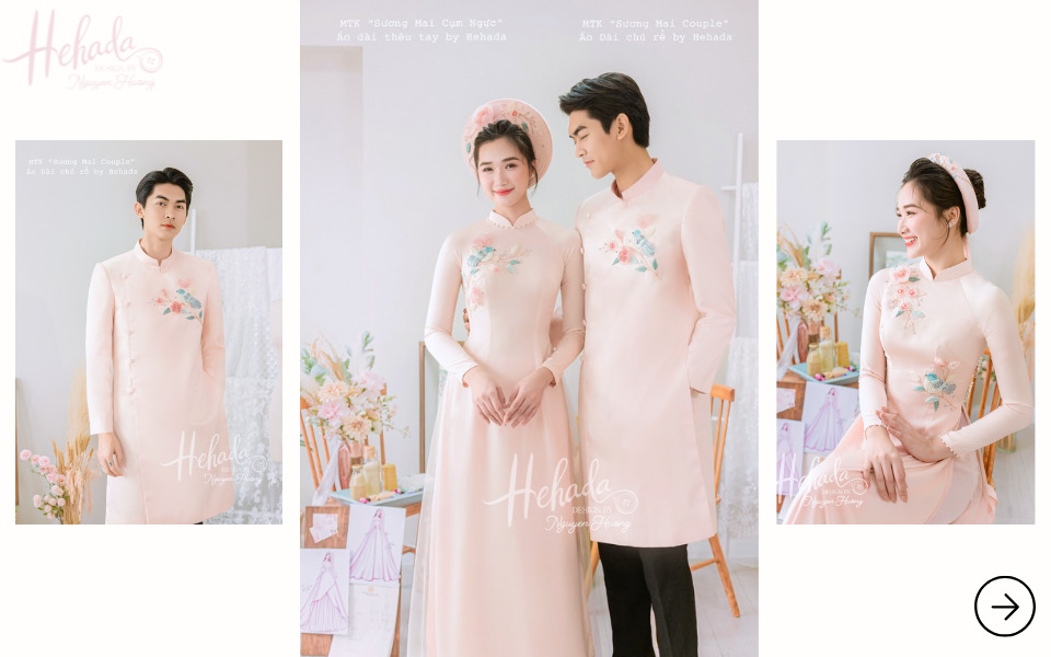 áo dài cô dâu chú rể màu hồng