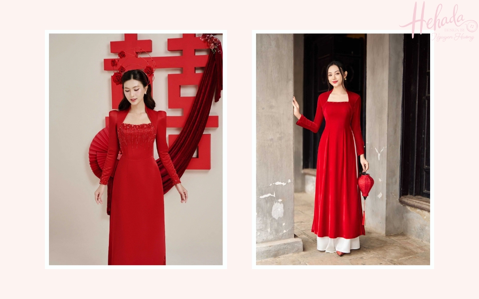 áo dài cưới cách tân cổ vuông