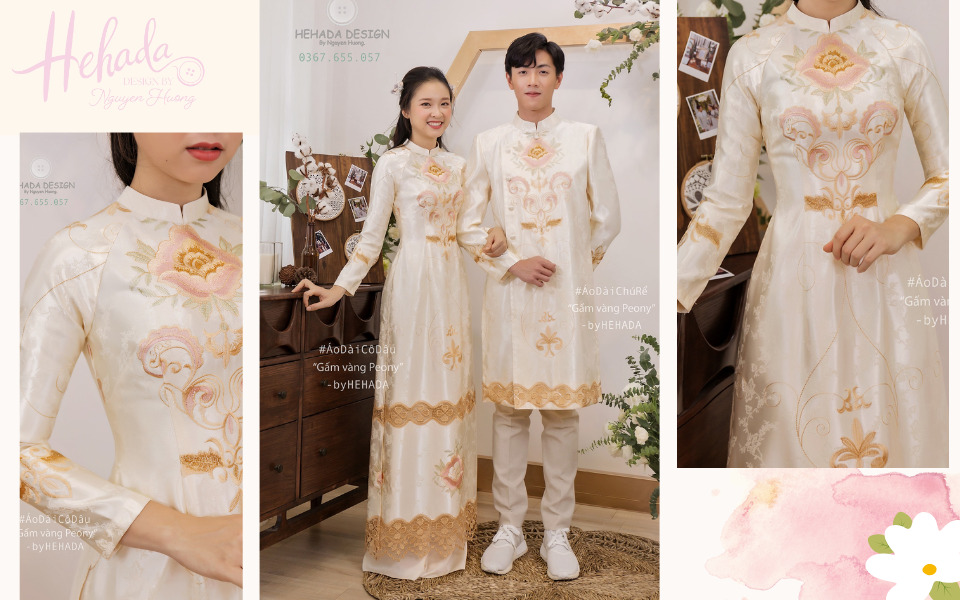 áo dài gấm vàng thanh lịch