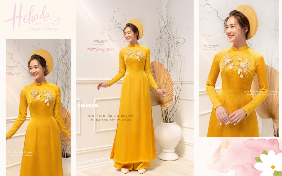 mẫu áo dài cưới màu vàng đồng