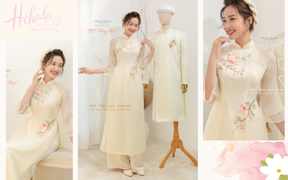 mẫu áo dài vàng pastel