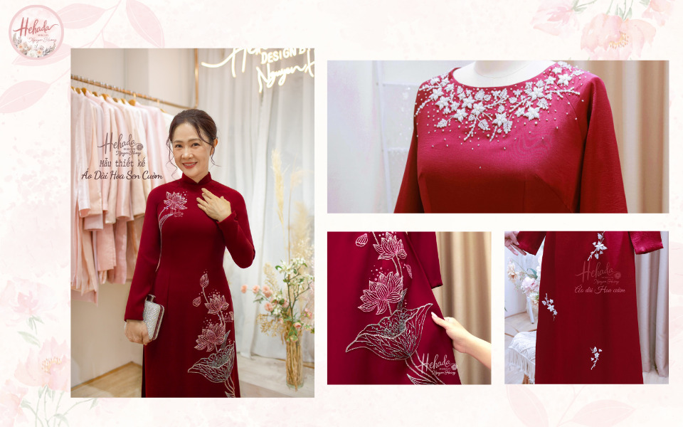 mẫu áo dài mẹ cô dâu đính cườm