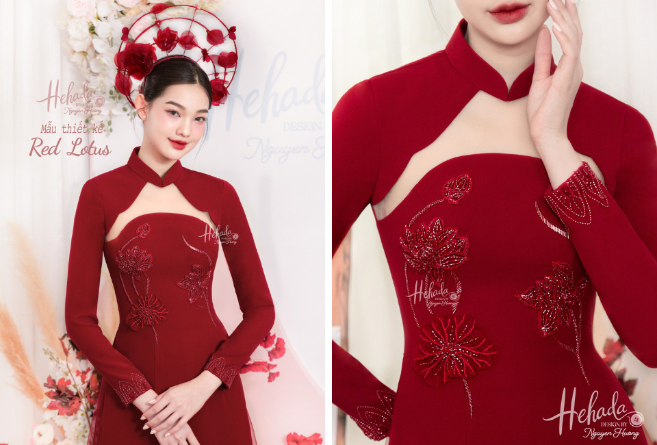 áo dài đính đá kết cườm