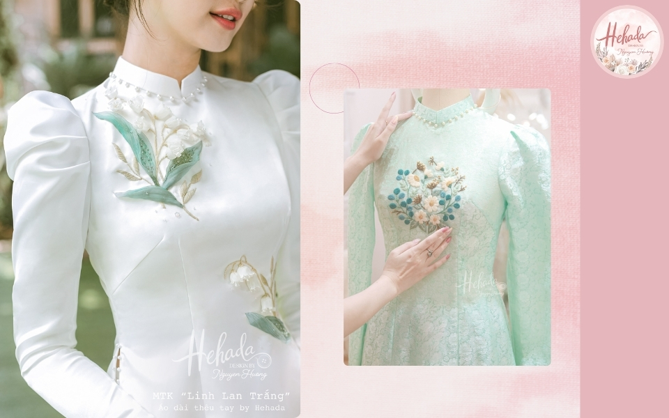 áo dài dự tiệc​ đính ngọc trai