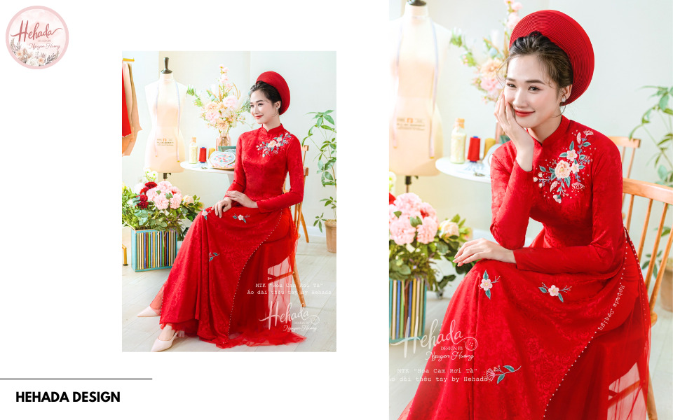 áo dài đính ngọc trai tà áo