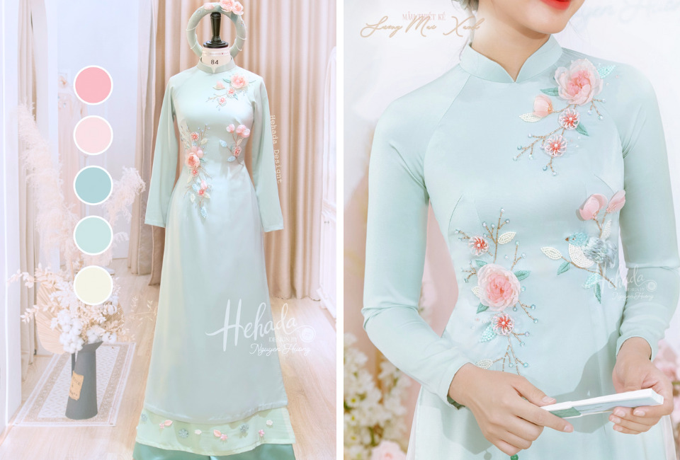 áo dài kết cườm đơn giản