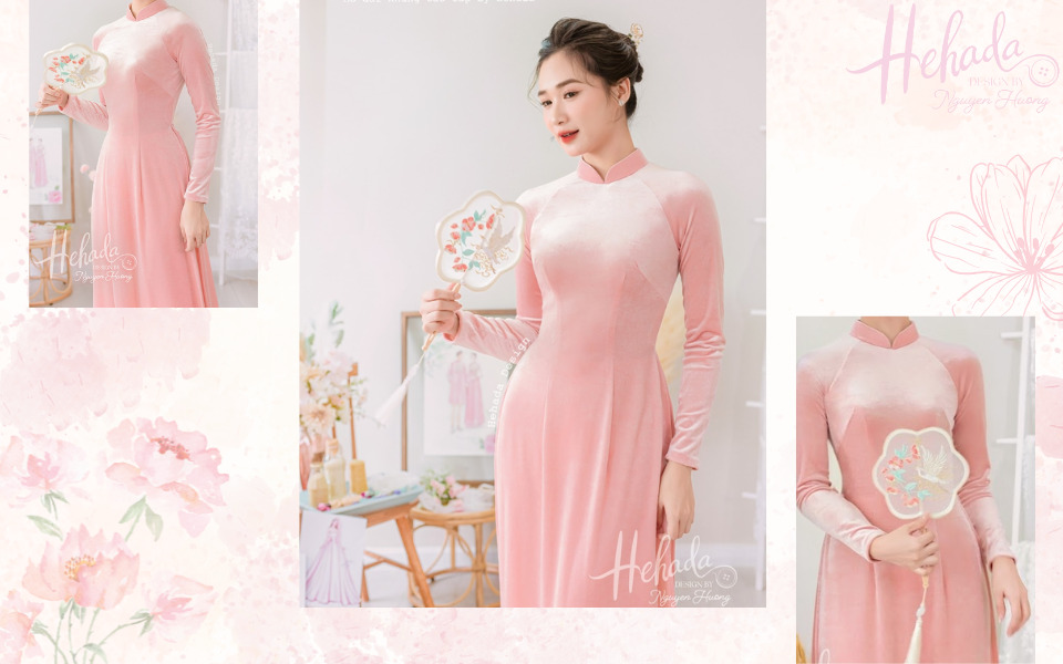 áo dài cô dâu phụ​ hồng nhung