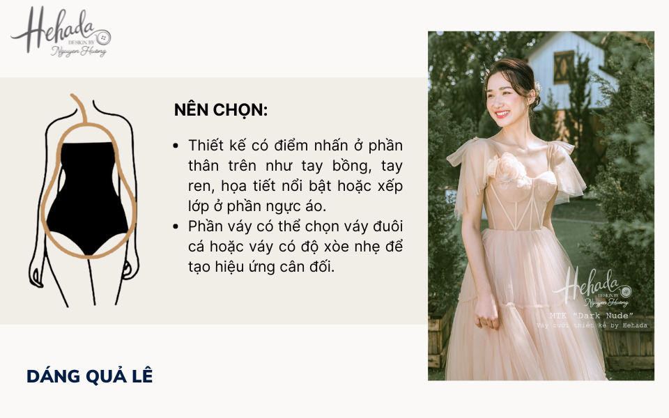 cách chọn váy cưới cho dáng quả lê