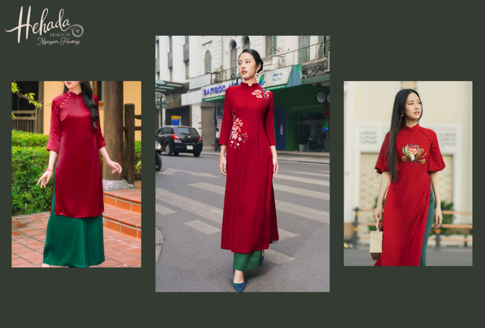 phối màu áo dài và quần đỏ xanh