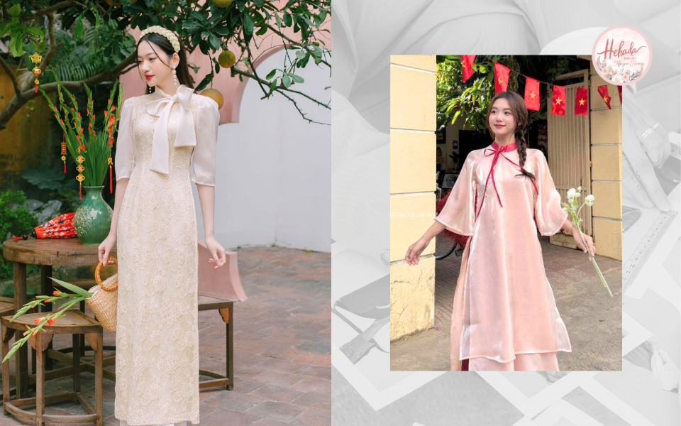 cổ áo dài đẹp phối nơ