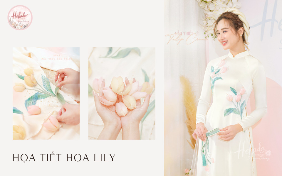 họa tiết lily trên áo dài